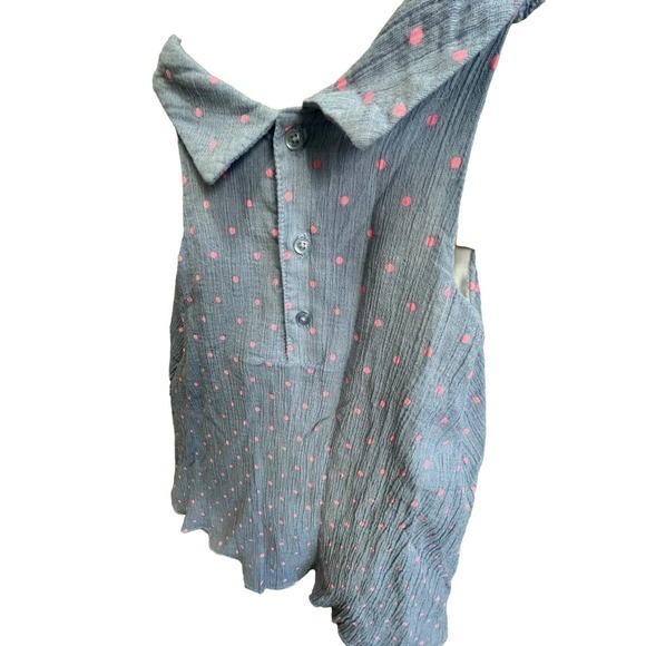 Carter's 12 Month Light Blue Denim & Hot Pink Poka Dot Dress w/‎ Bow & High Neck - Picture 6 of 10
